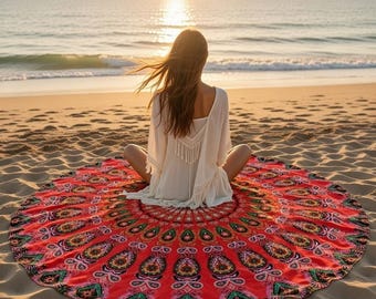 Arazzo rotondo Mandala / Coperta rotonda Boho / Tappetino da yoga / Regalo da appendere alla parete per picnic