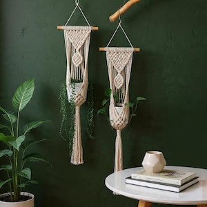 Macrame Wall Hanger | Boho Hanging Planter | Cotton Rope Decor | Bohemian Plant Gift