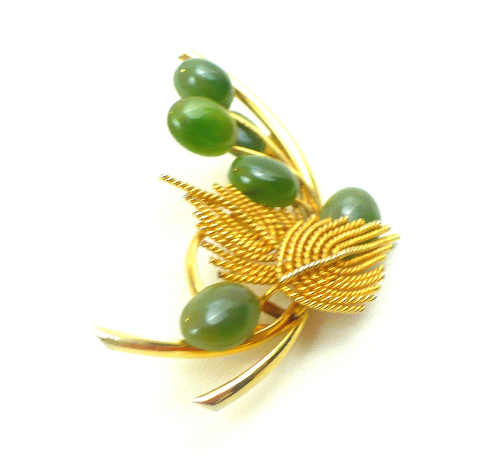 Vintage Genuine Jade & Gold Brooch Green Jade Flowers Gold Etsy