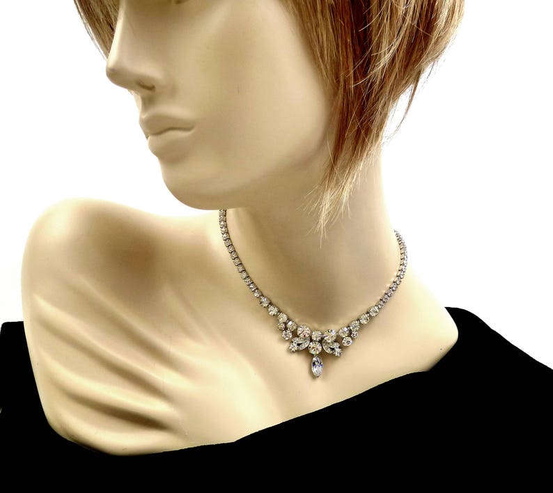 Long Drop Formal Prom Cotillion Gift For Collector Vintage EISENBERG ICE Rhinestone Necklace Bridal Jewelry