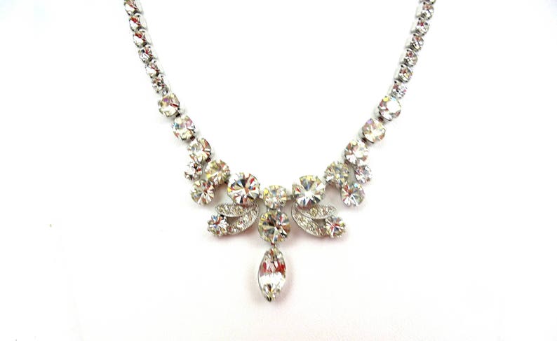 Long Drop Formal Prom Cotillion Gift For Collector Vintage EISENBERG ICE Rhinestone Necklace Bridal Jewelry