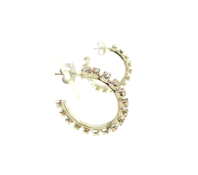 Gift for Teenager Bridesmaid Earrings Clear Rhinestone Hoops Weekday Bling Pierced Silver Hoop Earrings