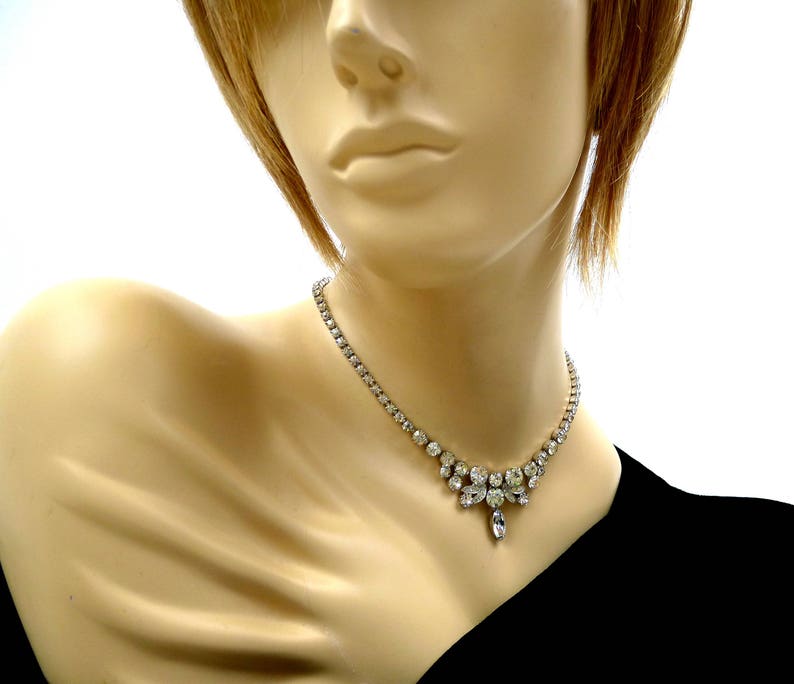 Long Drop Formal Prom Cotillion Gift For Collector Vintage EISENBERG ICE Rhinestone Necklace Bridal Jewelry