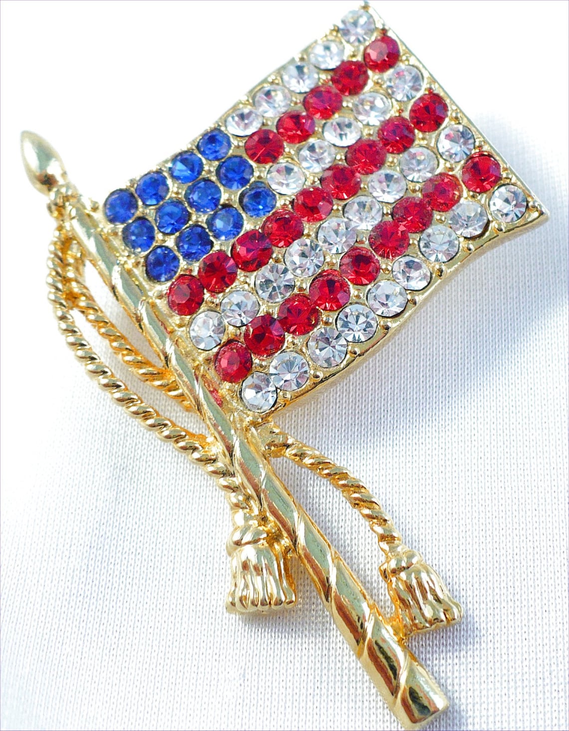 Vintage Rhinestone American Flag Brooch Designer OTC Etsy