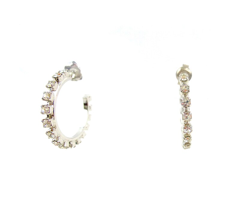 Gift for Teenager Bridesmaid Earrings Clear Rhinestone Hoops Weekday Bling Pierced Silver Hoop Earrings