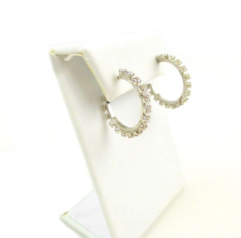 Gift for Teenager Bridesmaid Earrings Clear Rhinestone Hoops Weekday Bling Pierced Silver Hoop Earrings