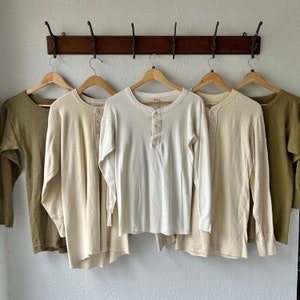 Vintage cream and olive military thermal / henleys