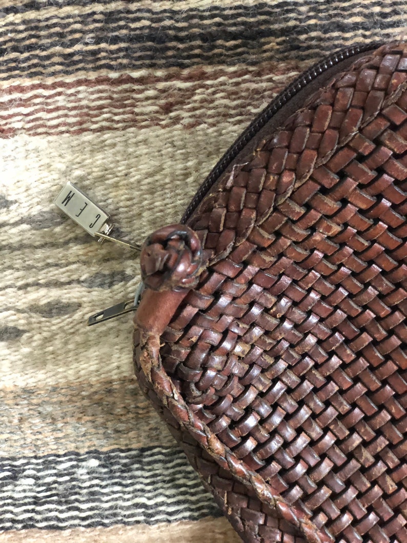 Vintage brown leather basket weave purse