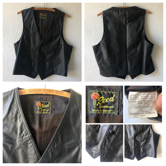 Vintage Leather Motorcycle Vest / Riding Vest Bla… - image 7