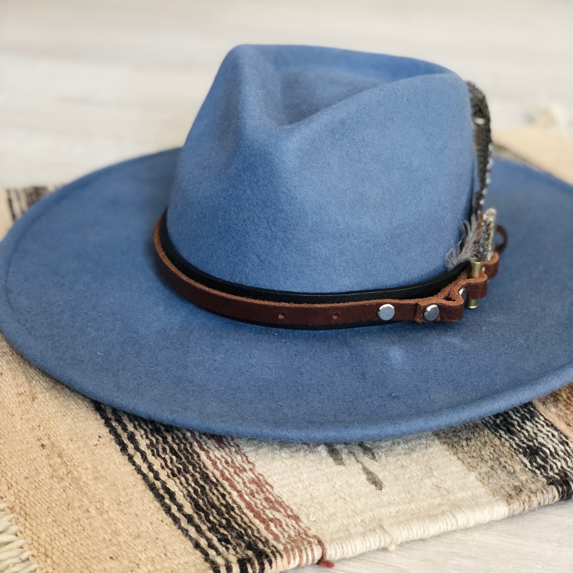 Custom unisex handmade leather hat band w/ bullet shell stone Etsy