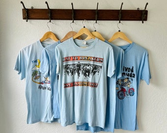 Vintage Baby Blue single stitch graphic t-shirt