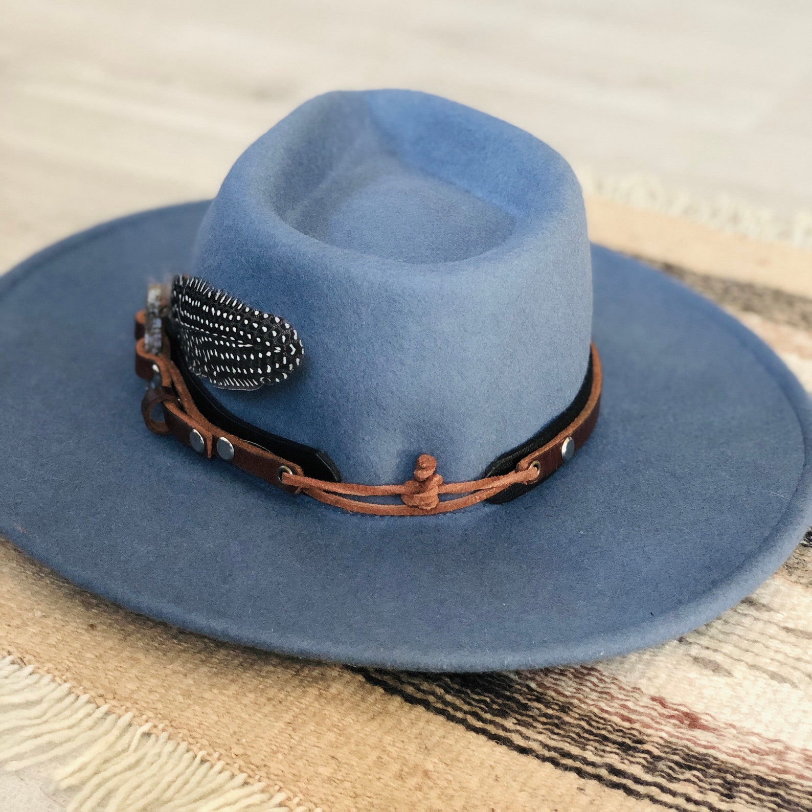 Custom unisex handmade leather hat band w/ bullet shell stone Etsy