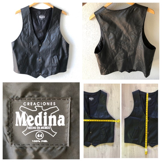 Vintage Leather Motorcycle Vest / Riding Vest Bla… - image 5