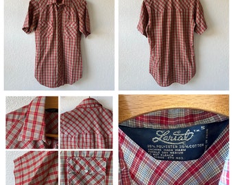 【2plan】Ete 09 Vintage Pocket Check Short Sleeve Shirt Vintage Mens Short Sleeve Plaid Pearl Snap / Button up Shirt