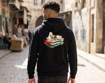 Palestijnse hoodie, Arabische tekst, Al-Aqsa-koepel, Keffiyeh-ontwerp, uniseks sweater