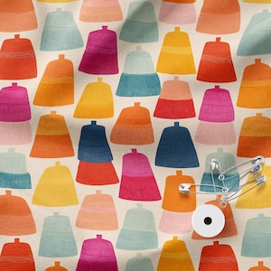 Mid-century bell objects Pattern, 58" in Wide Polyester Fabric by the yard, for Sewing Crafting, DIY Projects