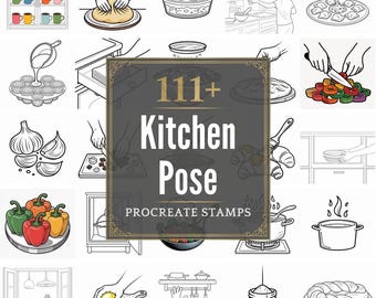 Tampons Procreate Pose de cuisine | Plus de 111 pinceaux, PNG (téléchargement numérique)