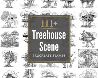 Plus de 111 pinceaux de scène Procreate Treehouse | Procréer des timbres | Fichiers PNG | Téléchargement instantané
