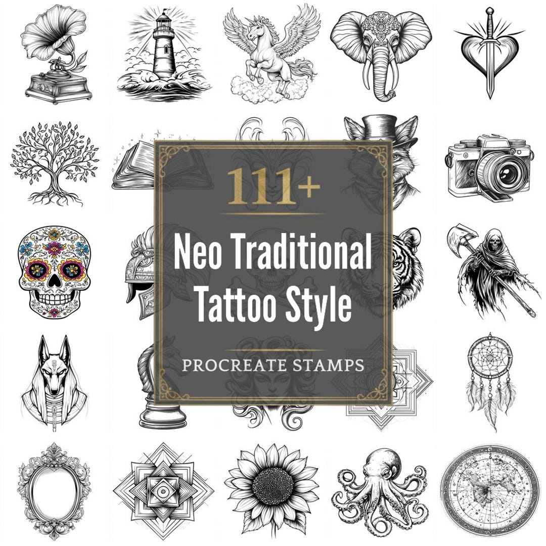 111+ Procreate Neo Traditional Tattoo Brushes | Procreate Stamps | PNG ...
