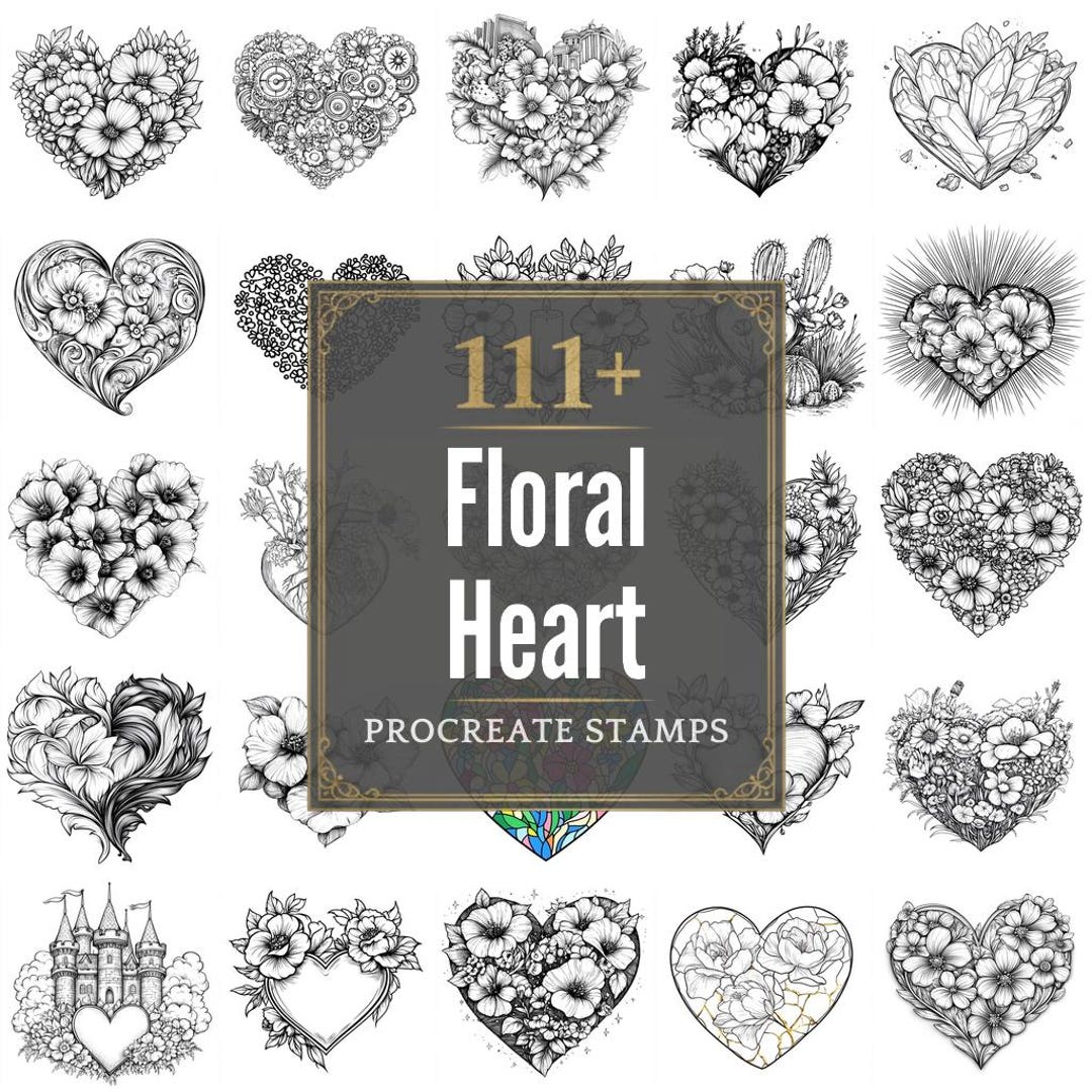111+ Procreate Floral Heart Brushes | Procreate Stamps | PNG Files ...