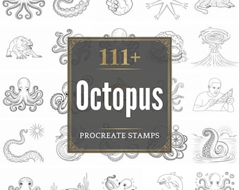 Timbres Octopus Procreate | Plus de 111 pinceaux, PNG (téléchargement numérique)
