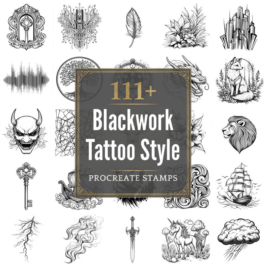 111+ Procreate Blackwork Tattoo Style Brushes | Procreate Stamps | PNG ...