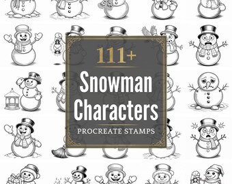 Timbres Procreate personnages bonhommes de neige | Plus de 111 pinceaux, PNG (téléchargement numérique)