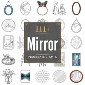 Mirror Procreate-stämplar | 111+ penslar, PNG-bilder (digital nedladdning)