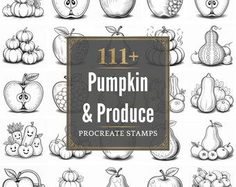 Pumpkin and Produce Procreate Stamps | 111+ Brushes, PNGs (Digital Download)