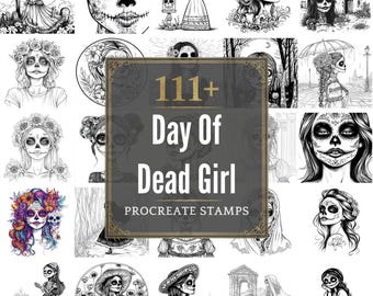 Plus de 111 pinceaux Procreate Day of Dead Girl | Procréer des timbres | Fichiers PNG | Téléchargement instantané