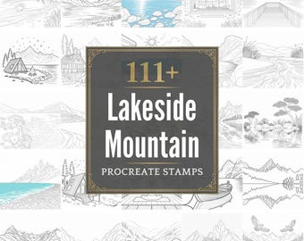 Timbres procréation Lakeside Mountain | Plus de 111 pinceaux, PNG (téléchargement numérique)