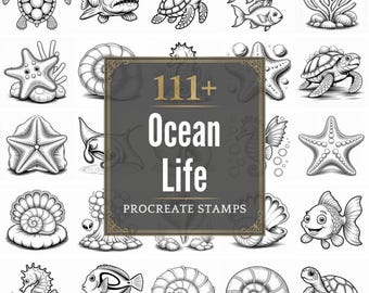 Timbres Ocean Life Procreate | Plus de 111 pinceaux, PNG (téléchargement numérique)