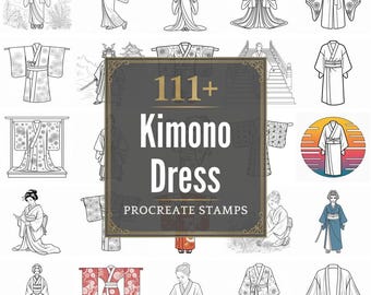 Kimonojurk Procreate Stamps | 111+ penselen, png (digitale download)