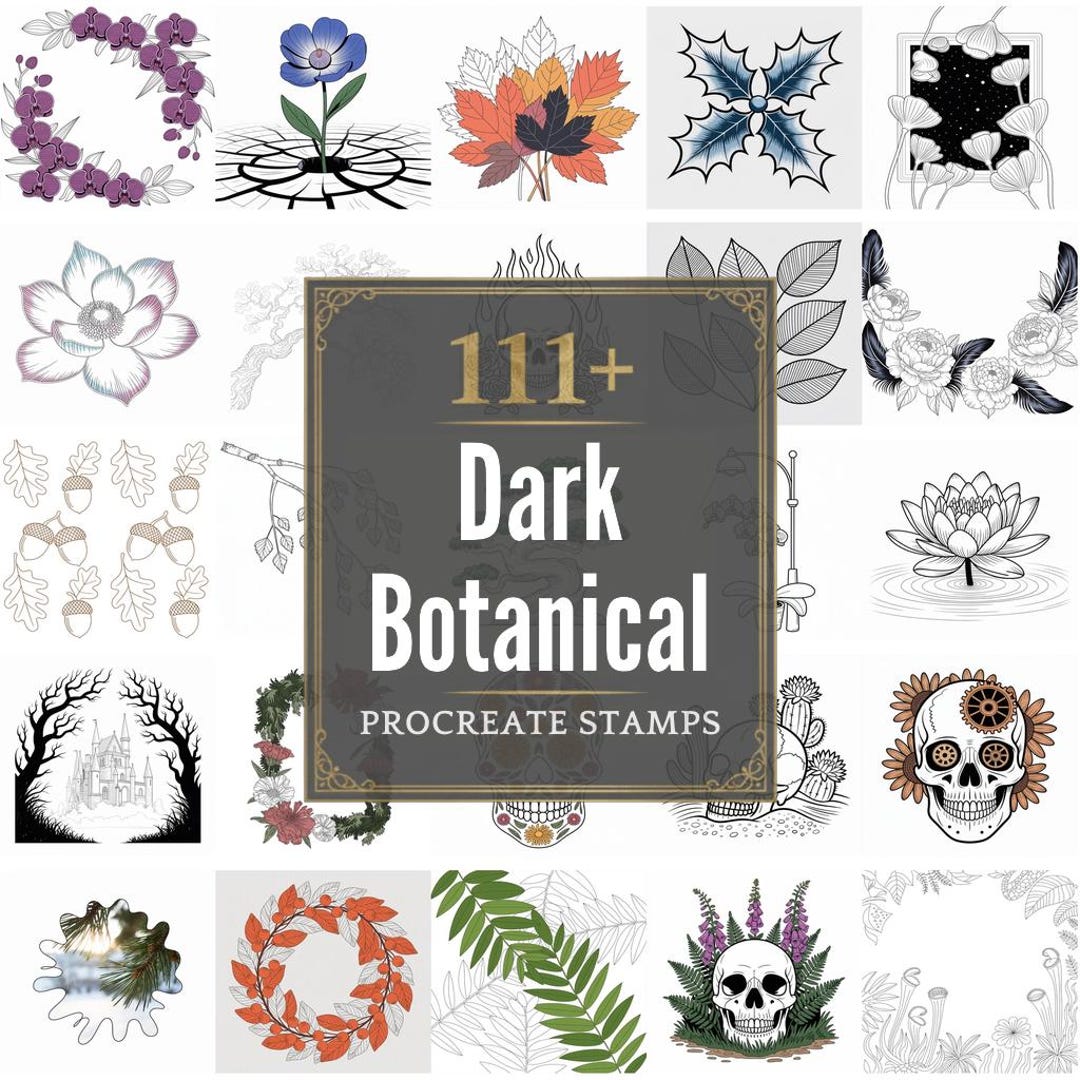 Dark Botanical Procreate Brushes | 111+ Stamps, Pngs (digital Download ...