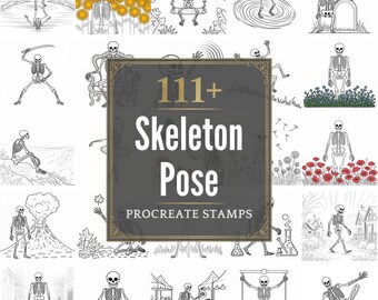 Timbres Procreate Pose Squelette | Plus de 111 pinceaux, PNG (téléchargement numérique)
