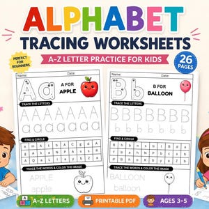 Alphabet Tracing Worksheets A–Z Printable | Preschool Letter Practice | Learn to Write ABC | Toddler Learning PDF | Kindergarten Workbook