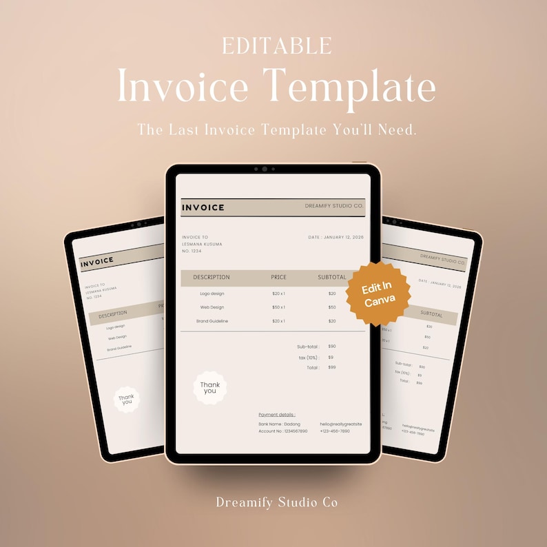 Editable Invoice Template Printable, Small Business Order Form, Modern ...