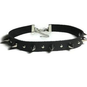 Studded Black Choker Necklace, Silver Studded Leather Choker