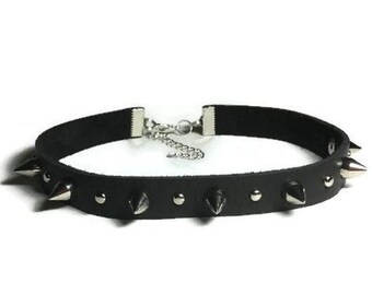 Spike Studded Leather Choker, Black Choker, Punk Choker, Rocker Choker, Gothic Choker, Choker Collar, Leather Choker, Thin Black Choker