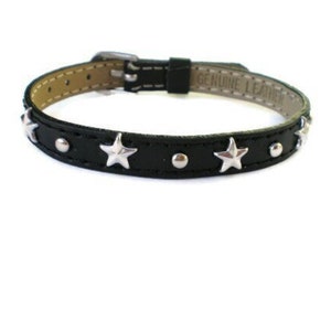 Star Studded Black Leather Buckle Bracelet Wristband - 8mm Star Studded Black Leather Strap -  Adjustable - Layering bracelet