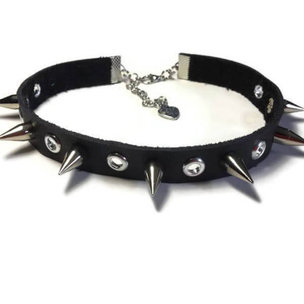 Spike And Grommet Leather Choker, Black Choker, Punk Choker, Rocker Choker, Gothic Choker, Choker Collar, Leather Choker, Thin Black Choker