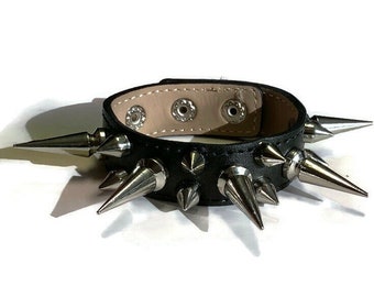 Spike Studded Black Leather Cuff - Studded Leather Bracelet Cuff - Leather Bracelet - Studded Black Leather  Bracelet