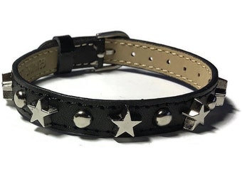 Studded Star Bracelet - Studded Genuine Leather Star Buckle Bracelet - Star Slide Charm Bracelet - Goth Jewelry