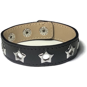 Silver Star Eyelet Studded Leather Cuff, Grommet Studded Black Leather Bracelet - Leather Bracelet - Studded Black Leather Bracelet Cuff