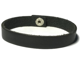 Soft Black Leather Bracelet - Black Wristband - 10mm Black Leather Wristband - Leather Wristband - Plain Leather Wristband