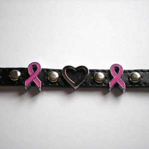 Leather Breast Cancer Awareness Bracelet Breast Cancer Charm Bracelet Genuine Black Leather Studded Breast Cancer Bracelet image 3