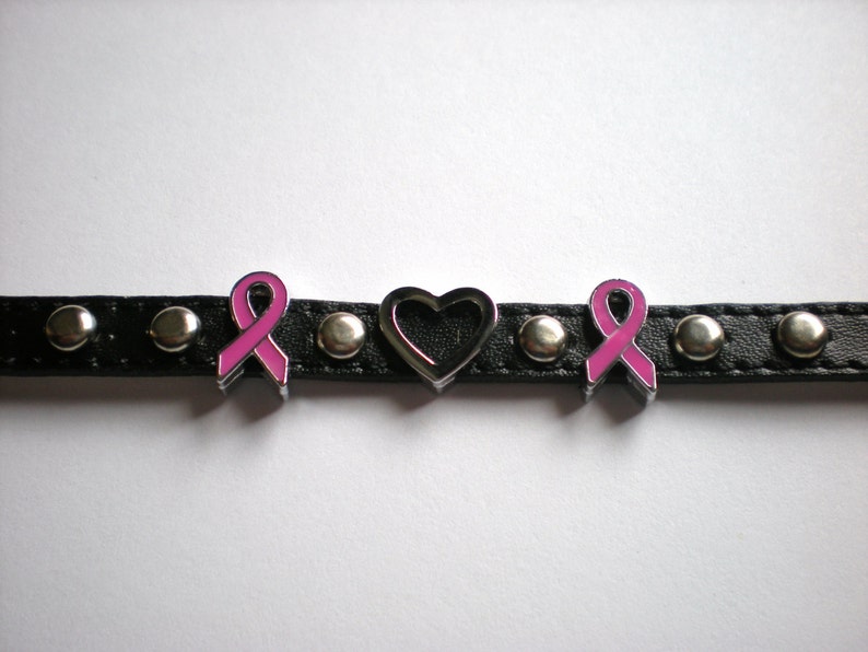 Leather Breast Cancer Awareness Bracelet Breast Cancer Charm Bracelet Genuine Black Leather Studded Breast Cancer Bracelet image 3