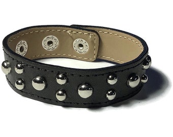 Studded Black Leather Wristband, Black Leather Bracelet - Leather Bracelet - Studded Black Leather Bracelet Cuff