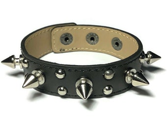 Spike Studded Black Leather Cuff - Studded Leather Bracelet Cuff - Leather Bracelet - Studded Black Leather  Bracelet