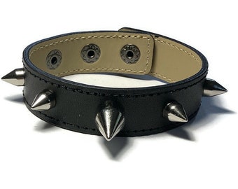 Spike Studded Black Leather Cuff, Spiked Black Leather Bracelet - Leather Bracelet - Studded Black Leather Bracelet Cuff